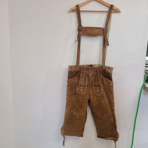 BEERFEST Vintage 50s 60s shearling leather suspender shorts